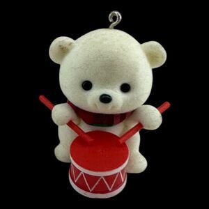 1984 Hallmark Flocked Polar Bear Drummer Keepsake Christmas Ornament Vintage